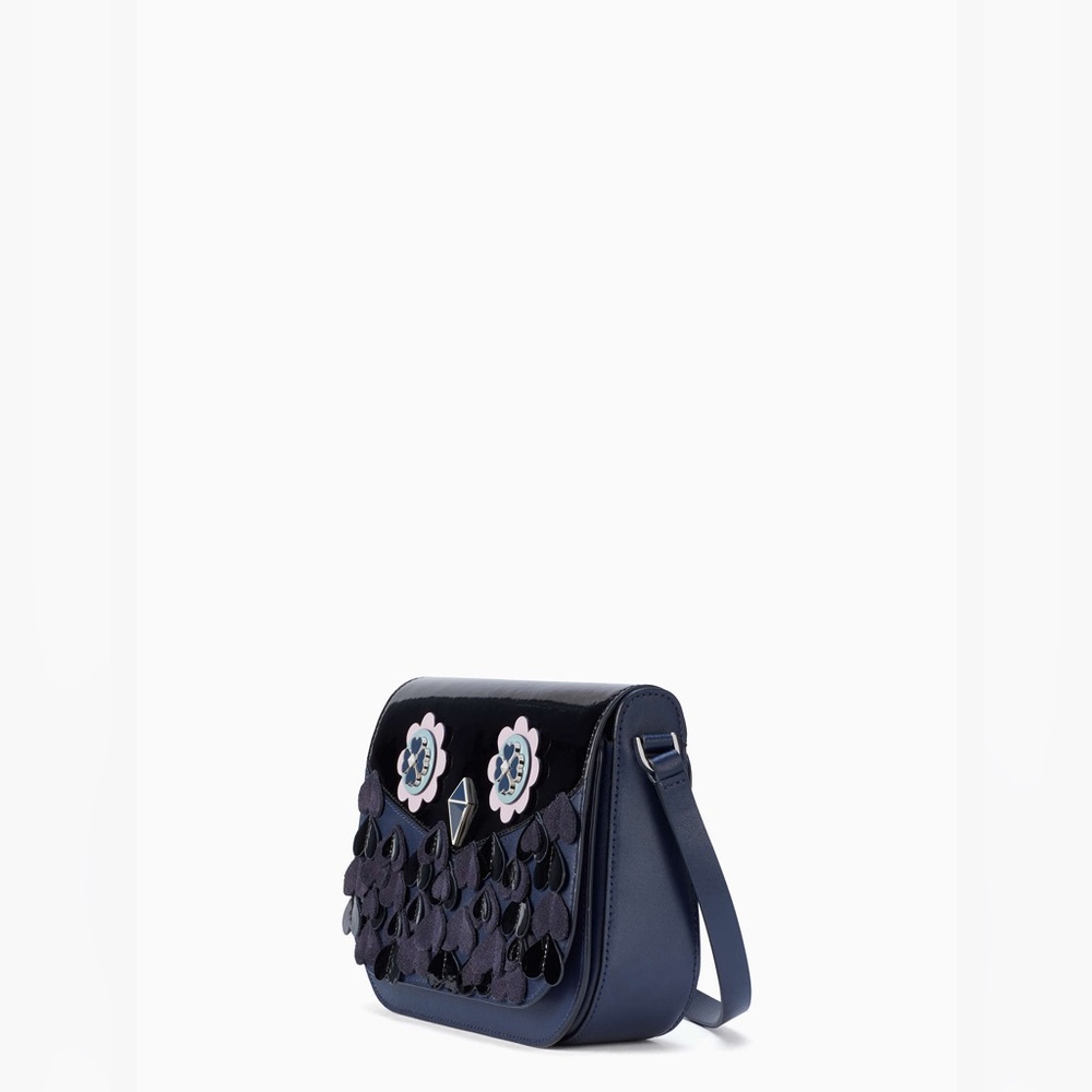 Kate Spade Zibbi Medium Flap Shoulder + Crossbody Bag Navy Blue & Purple Owl - Picture 8 of 9